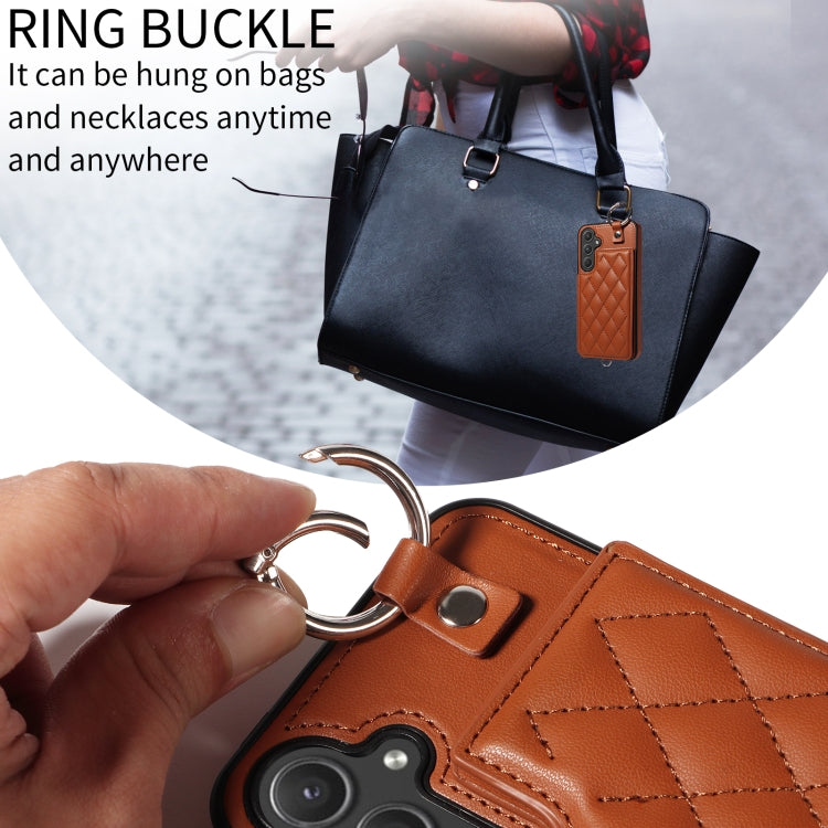 For Samsung Galaxy A55 5G Rhombic Texture Card Bag Phone Case with Short Lanyard