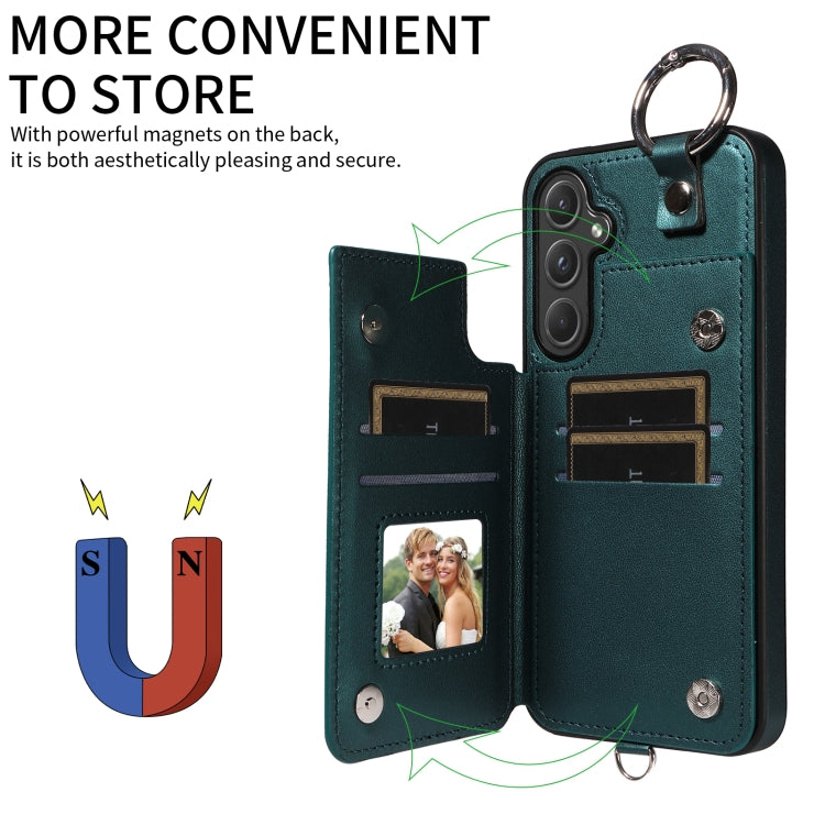 For Samsung Galaxy A55 5G Rhombic Texture Card Bag Phone Case with Short Lanyard