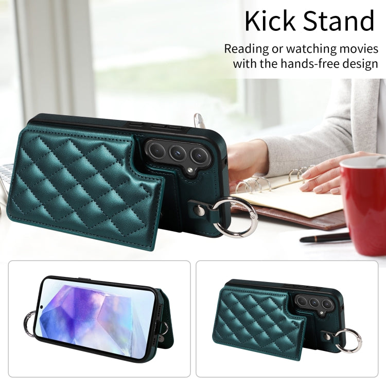 For Samsung Galaxy A55 5G Rhombic Texture Card Bag Phone Case with Short Lanyard