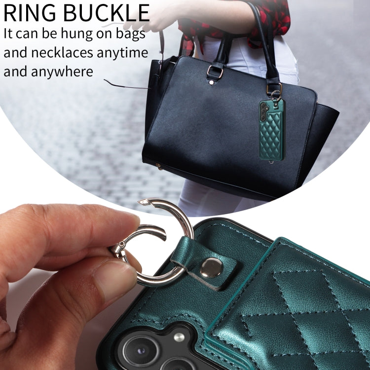 For Samsung Galaxy A55 5G Rhombic Texture Card Bag Phone Case with Short Lanyard