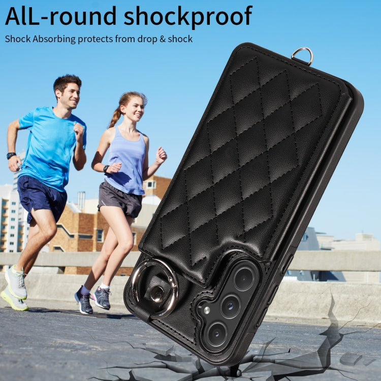 For Samsung Galaxy A55 5G Rhombic Texture Card Bag Phone Case with Short Lanyard