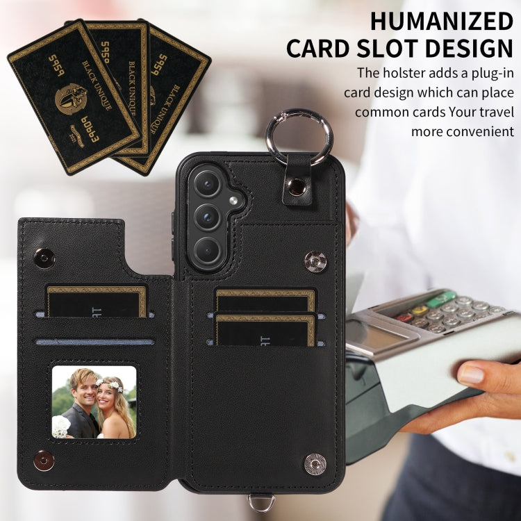 For Samsung Galaxy A55 5G Rhombic Texture Card Bag Phone Case with Short Lanyard