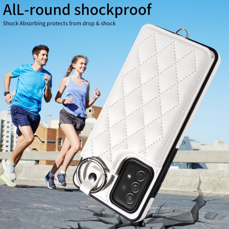 For Samsung Galaxy A72 4G / 5G Rhombic Texture Card Bag Phone Case with Short Lanyard