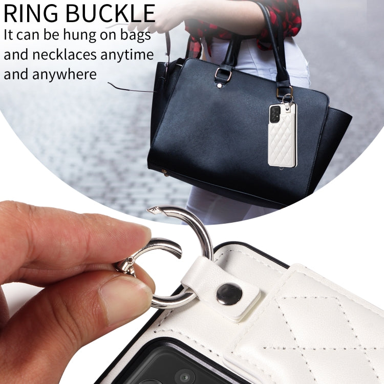 For Samsung Galaxy A72 4G / 5G Rhombic Texture Card Bag Phone Case with Short Lanyard