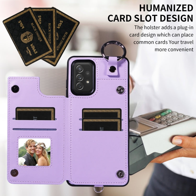 For Samsung Galaxy A72 4G / 5G Rhombic Texture Card Bag Phone Case with Short Lanyard