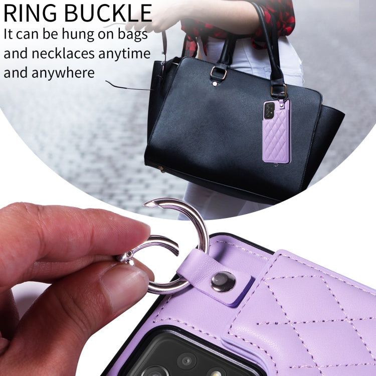 For Samsung Galaxy A72 4G / 5G Rhombic Texture Card Bag Phone Case with Short Lanyard
