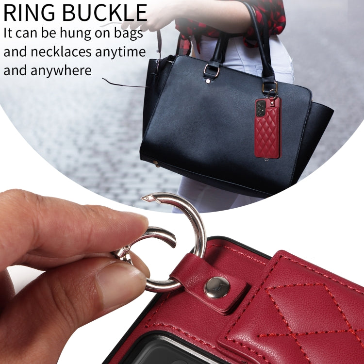 For Samsung Galaxy A72 4G / 5G Rhombic Texture Card Bag Phone Case with Short Lanyard