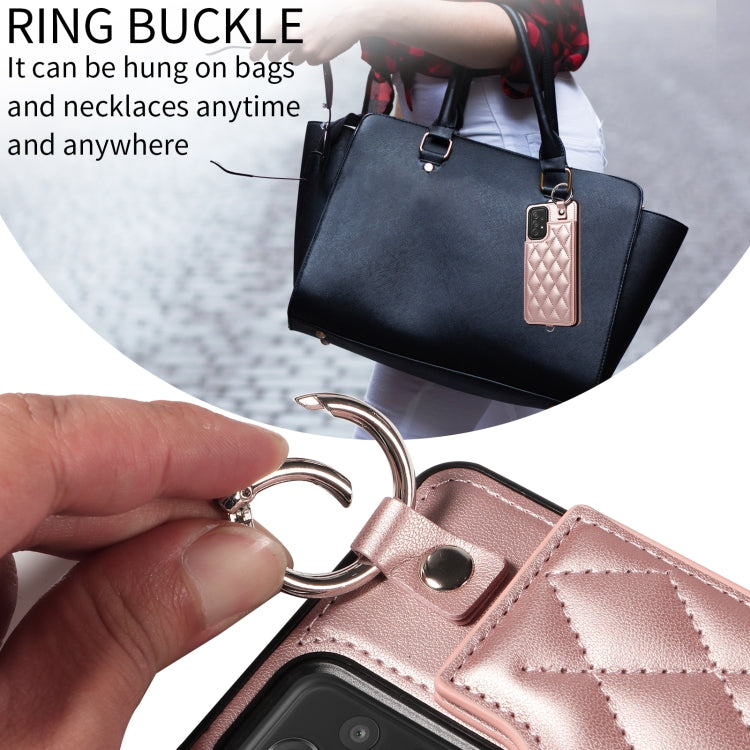 For Samsung Galaxy A72 4G / 5G Rhombic Texture Card Bag Phone Case with Short Lanyard