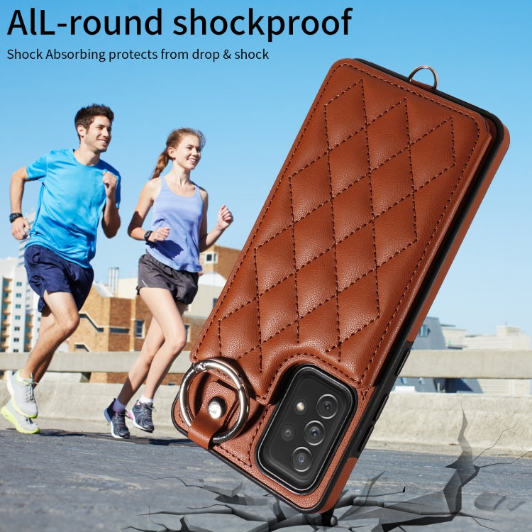 For Samsung Galaxy A72 4G / 5G Rhombic Texture Card Bag Phone Case with Short Lanyard