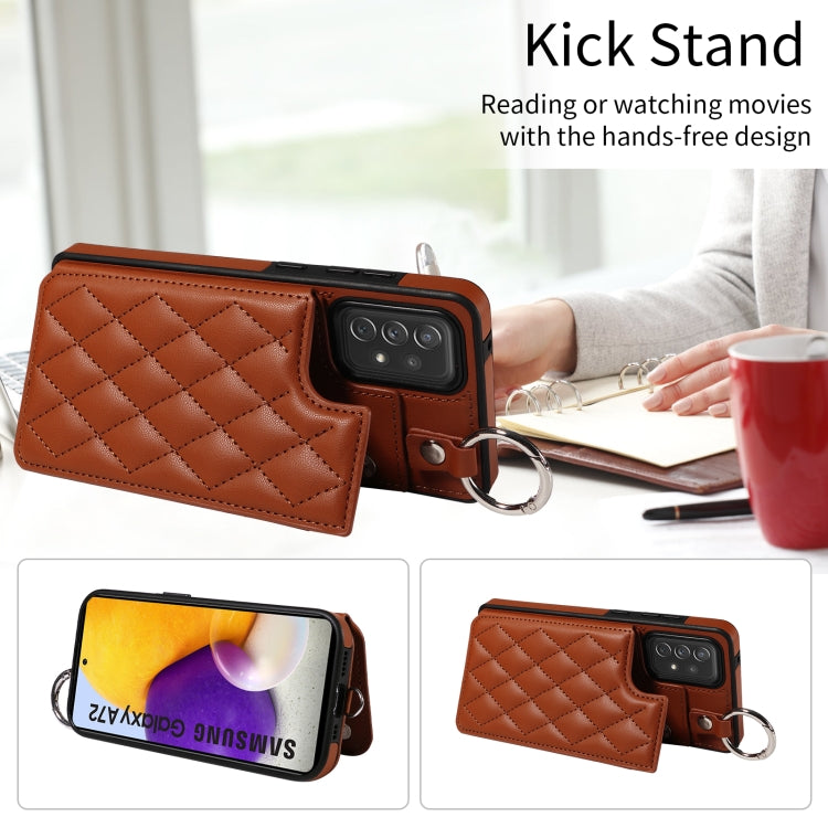 For Samsung Galaxy A72 4G / 5G Rhombic Texture Card Bag Phone Case with Short Lanyard