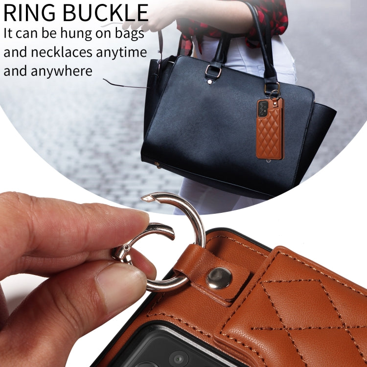 For Samsung Galaxy A72 4G / 5G Rhombic Texture Card Bag Phone Case with Short Lanyard