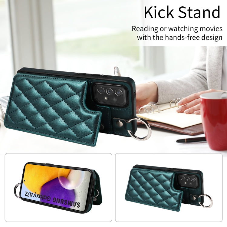 For Samsung Galaxy A72 4G / 5G Rhombic Texture Card Bag Phone Case with Short Lanyard