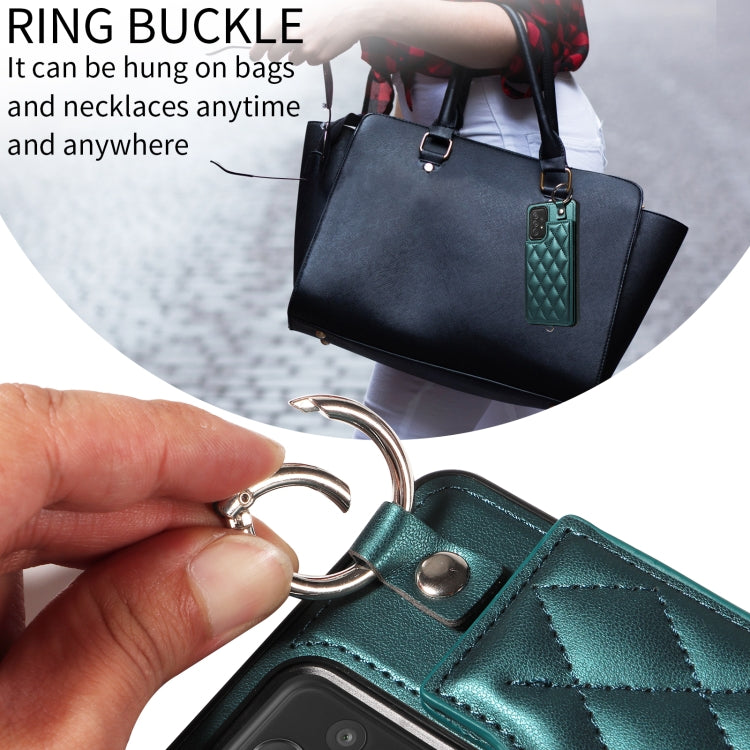 For Samsung Galaxy A72 4G / 5G Rhombic Texture Card Bag Phone Case with Short Lanyard
