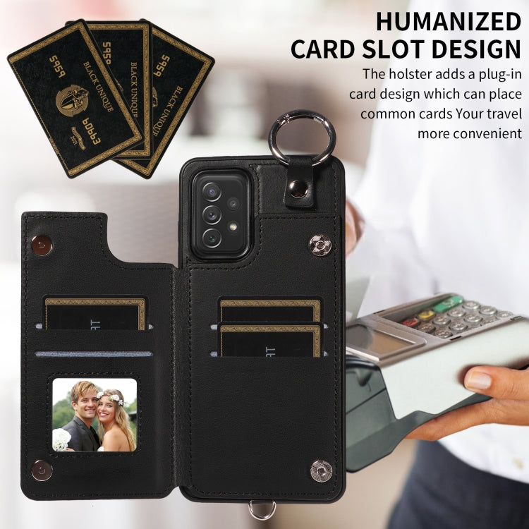 For Samsung Galaxy A72 4G / 5G Rhombic Texture Card Bag Phone Case with Short Lanyard