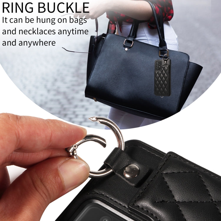 For Samsung Galaxy A72 4G / 5G Rhombic Texture Card Bag Phone Case with Short Lanyard