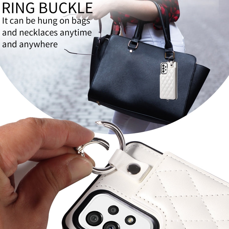 For Samsung Galaxy A73 5G Rhombic Texture Card Bag Phone Case with Short Lanyard