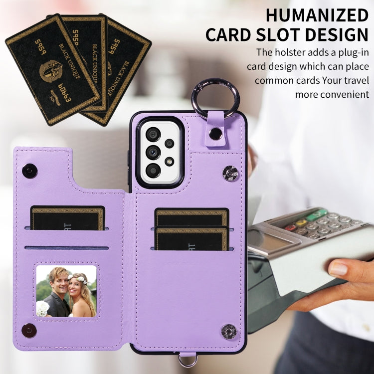 For Samsung Galaxy A73 5G Rhombic Texture Card Bag Phone Case with Short Lanyard