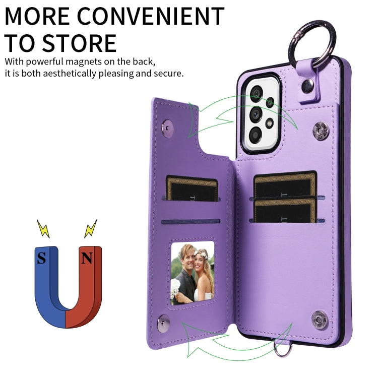 For Samsung Galaxy A73 5G Rhombic Texture Card Bag Phone Case with Short Lanyard