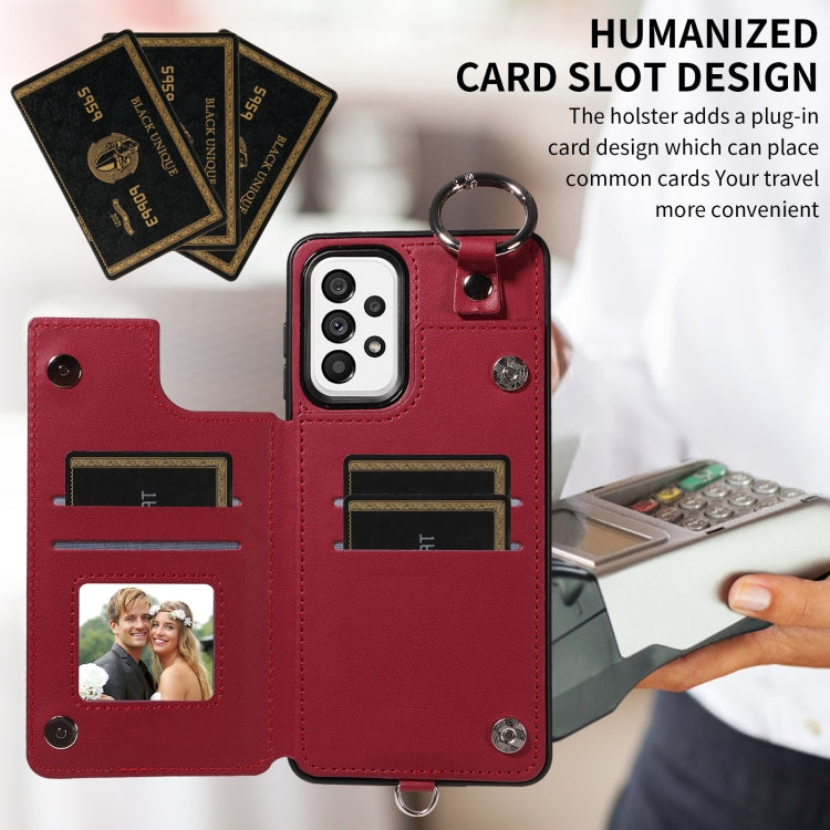 For Samsung Galaxy A73 5G Rhombic Texture Card Bag Phone Case with Short Lanyard