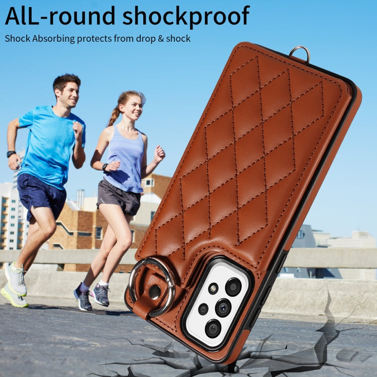 For Samsung Galaxy A73 5G Rhombic Texture Card Bag Phone Case with Short Lanyard