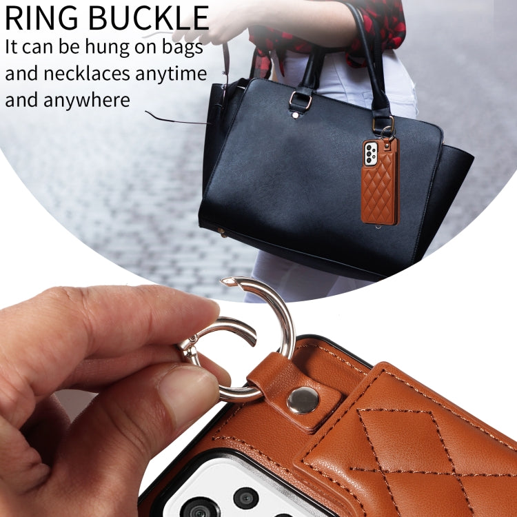 For Samsung Galaxy A73 5G Rhombic Texture Card Bag Phone Case with Short Lanyard