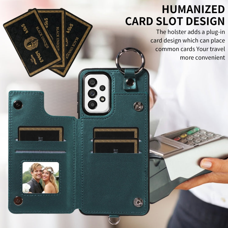 For Samsung Galaxy A73 5G Rhombic Texture Card Bag Phone Case with Short Lanyard