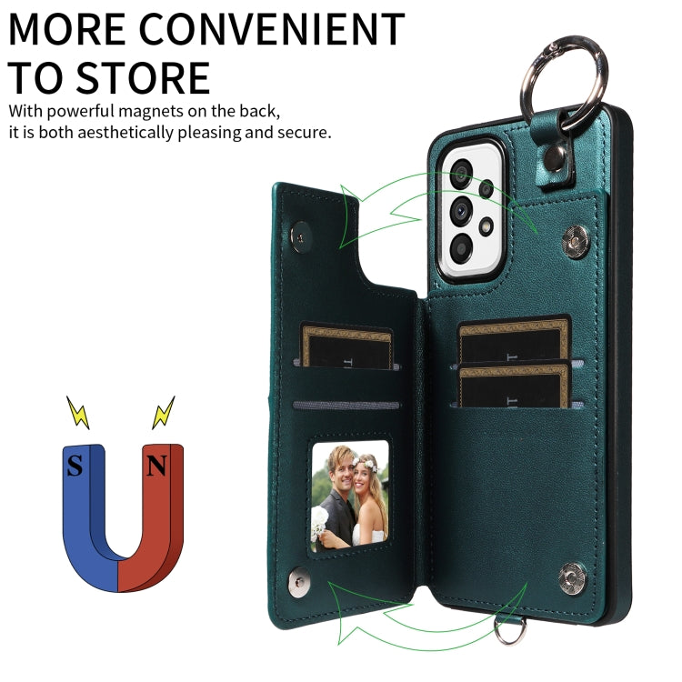 For Samsung Galaxy A73 5G Rhombic Texture Card Bag Phone Case with Short Lanyard
