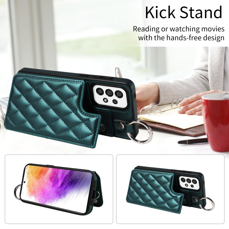 For Samsung Galaxy A73 5G Rhombic Texture Card Bag Phone Case with Short Lanyard
