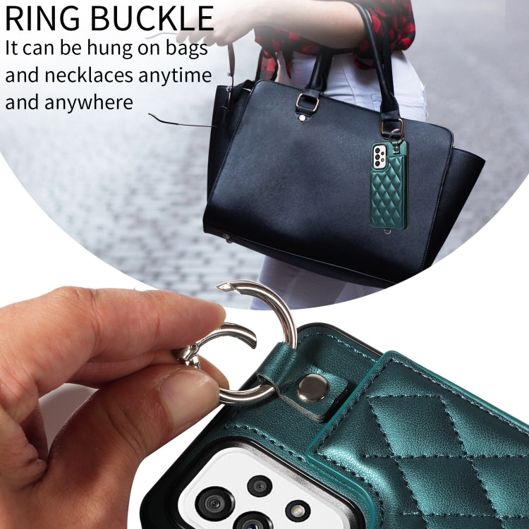 For Samsung Galaxy A73 5G Rhombic Texture Card Bag Phone Case with Short Lanyard