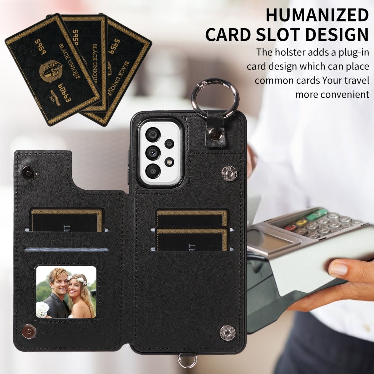 For Samsung Galaxy A73 5G Rhombic Texture Card Bag Phone Case with Short Lanyard