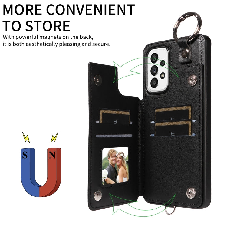 For Samsung Galaxy A73 5G Rhombic Texture Card Bag Phone Case with Short Lanyard