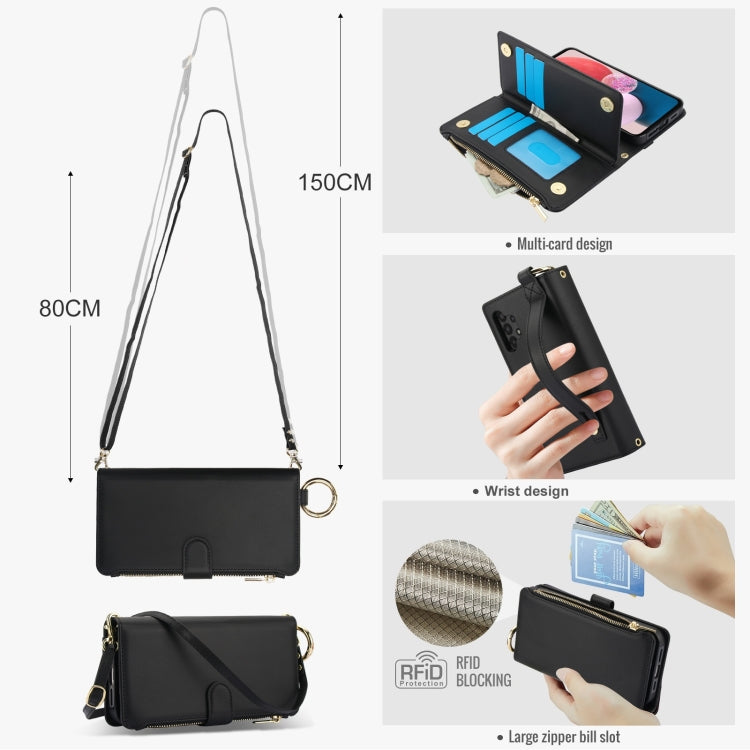 For Samsung Galaxy A13 4G / 5G Crossbody Ring Multifunctional Wallet Leather Phone Case