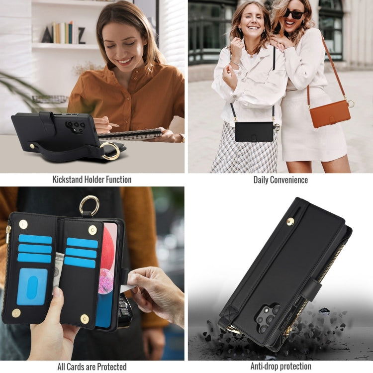 For Samsung Galaxy A13 4G / 5G Crossbody Ring Multifunctional Wallet Leather Phone Case