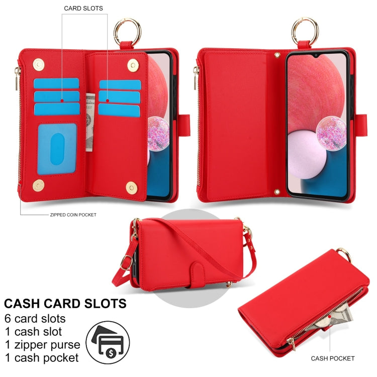 For Samsung Galaxy A13 4G / 5G Crossbody Ring Multifunctional Wallet Leather Phone Case