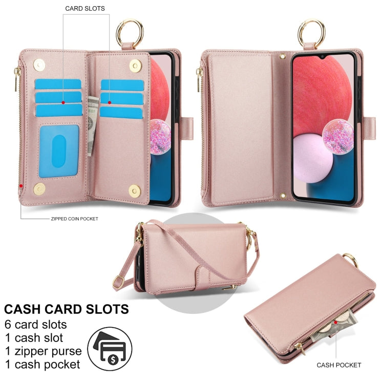 For Samsung Galaxy A13 4G / 5G Crossbody Ring Multifunctional Wallet Leather Phone Case