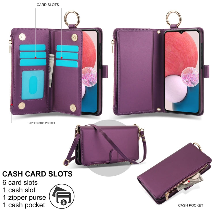 For Samsung Galaxy A13 4G / 5G Crossbody Ring Multifunctional Wallet Leather Phone Case