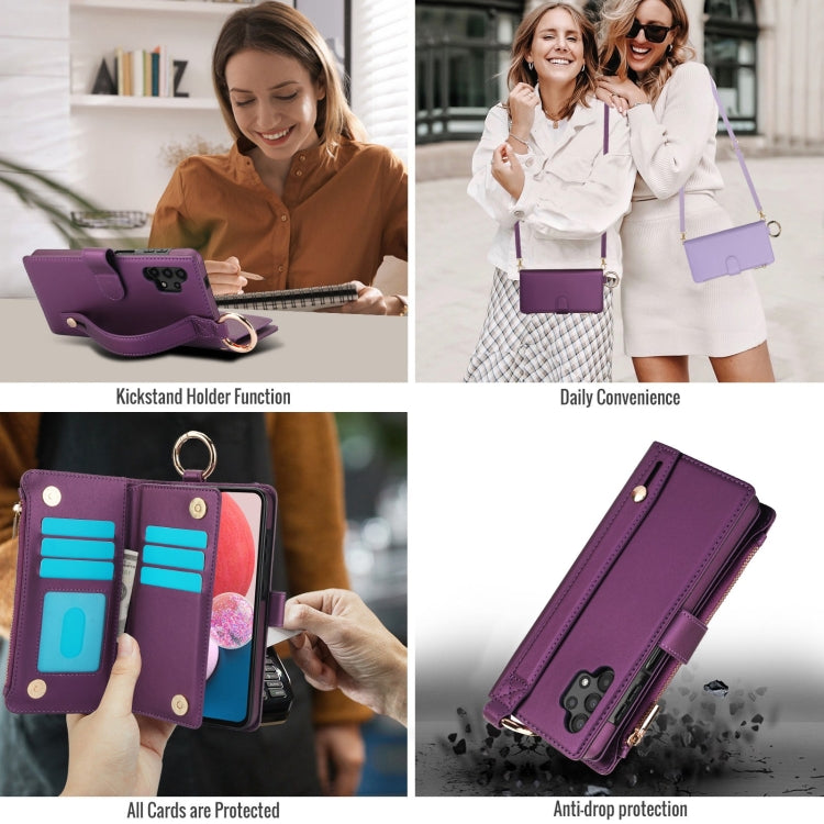 For Samsung Galaxy A13 4G / 5G Crossbody Ring Multifunctional Wallet Leather Phone Case