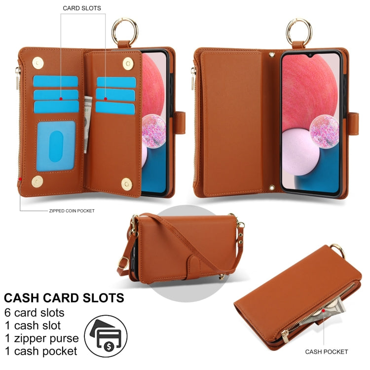 For Samsung Galaxy A13 4G / 5G Crossbody Ring Multifunctional Wallet Leather Phone Case