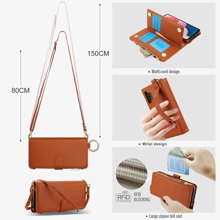 For Samsung Galaxy A13 4G / 5G Crossbody Ring Multifunctional Wallet Leather Phone Case
