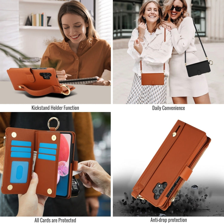 For Samsung Galaxy A13 4G / 5G Crossbody Ring Multifunctional Wallet Leather Phone Case