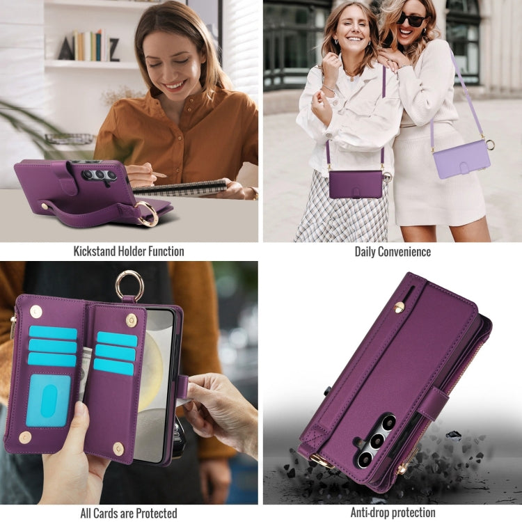 For Samsung Galaxy A14 4G / 5G Crossbody Ring Multifunctional Wallet Leather Phone Case