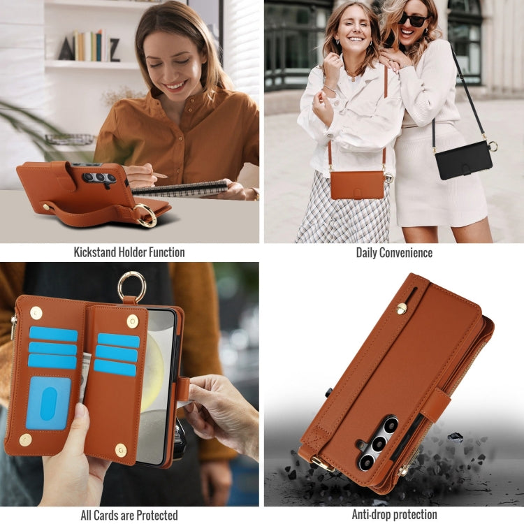 For Samsung Galaxy A14 4G / 5G Crossbody Ring Multifunctional Wallet Leather Phone Case