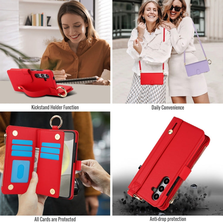 For Samsung Galaxy A15 4G / 5G Crossbody Ring Multifunctional Wallet Leather Phone Case