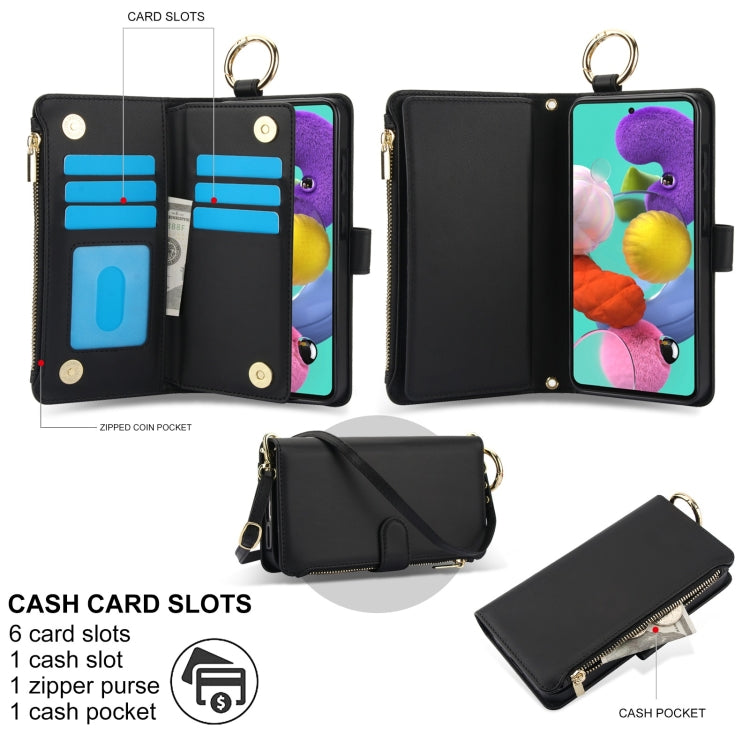 For Samsung Galaxy A51 4G Crossbody Ring Multifunctional Wallet Leather Phone Case