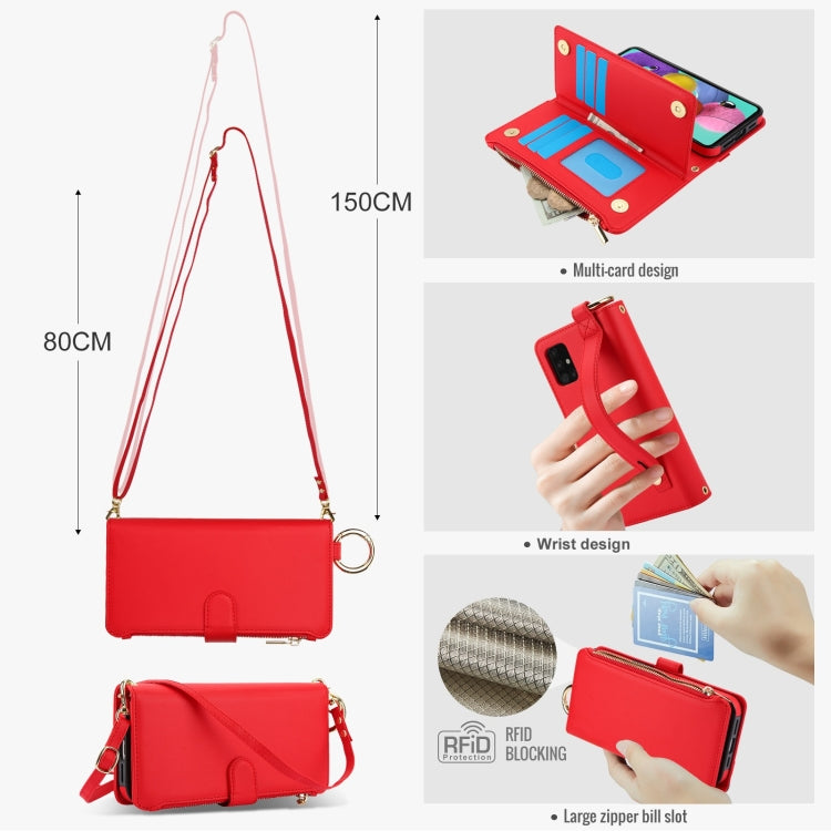 For Samsung Galaxy A51 4G Crossbody Ring Multifunctional Wallet Leather Phone Case