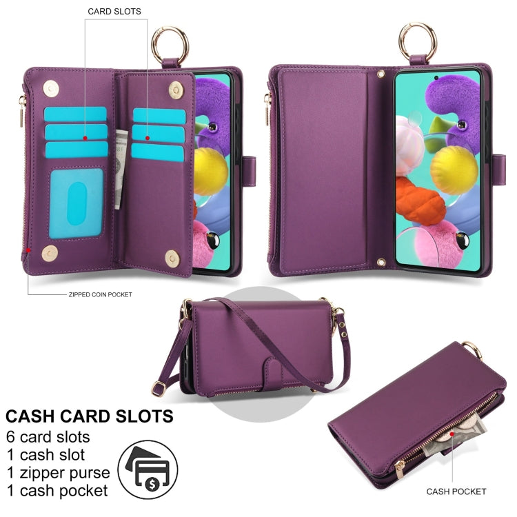 For Samsung Galaxy A51 4G Crossbody Ring Multifunctional Wallet Leather Phone Case