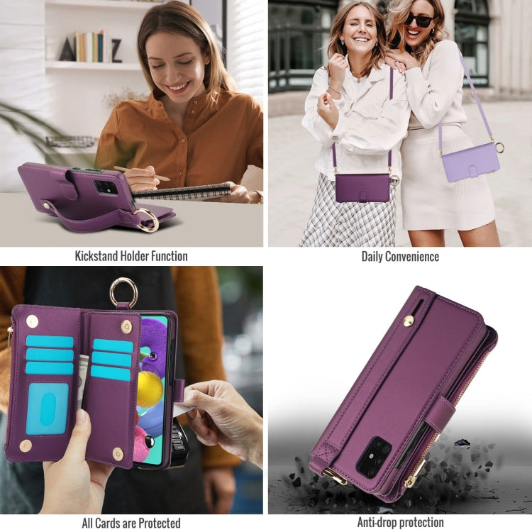 For Samsung Galaxy A51 4G Crossbody Ring Multifunctional Wallet Leather Phone Case