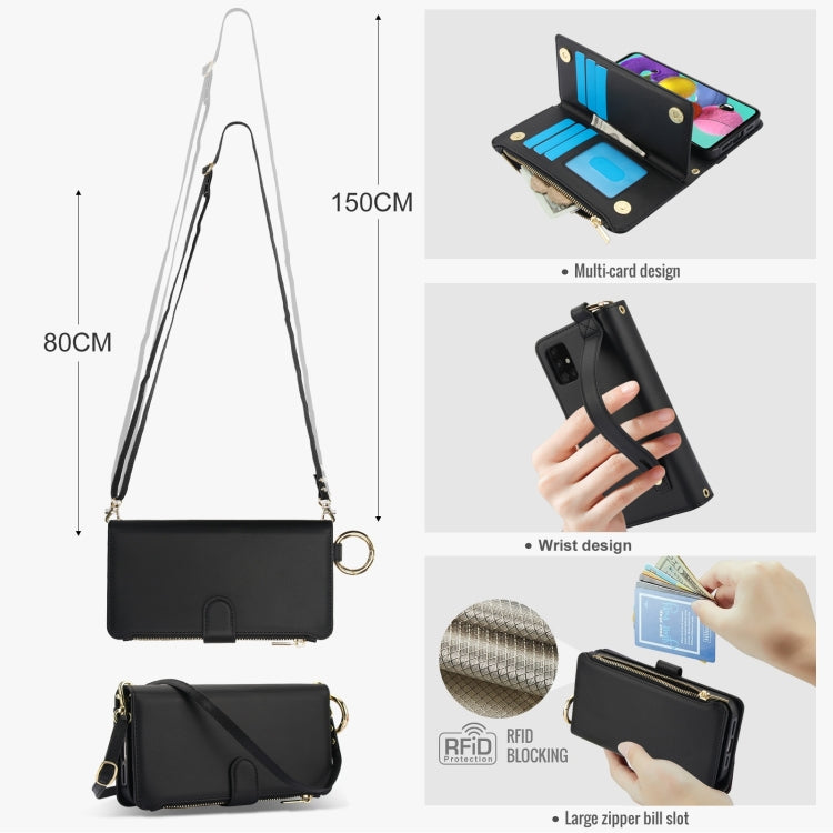 For Samsung Galaxy A71 4G Crossbody Ring Multifunctional Wallet Leather Phone Case
