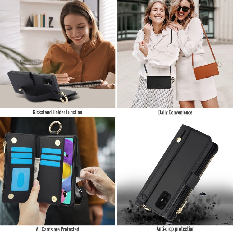 For Samsung Galaxy A71 4G Crossbody Ring Multifunctional Wallet Leather Phone Case