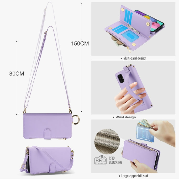For Samsung Galaxy A71 4G Crossbody Ring Multifunctional Wallet Leather Phone Case